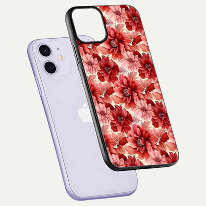 Crimson Love Petals Glass Case for iPhone 11 floating mockup showing HD gloss and vivid detail