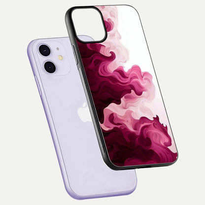 Crimson Wave Flow Glass Case for iPhone 11 floating mockup showing gloss shine and smooth edge