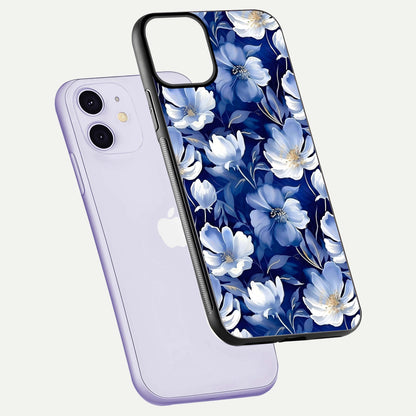 Cute Floral Patterns Glass Case for iPhone 11 floating mockup showing shine depth and design clarity