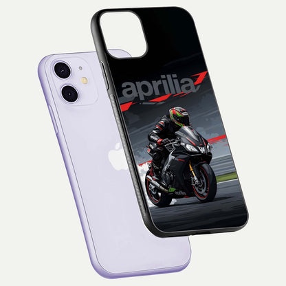 Dark Aprilla Glass Case for iPhone 11 floating mockup showing glossy contrast and texture clarity