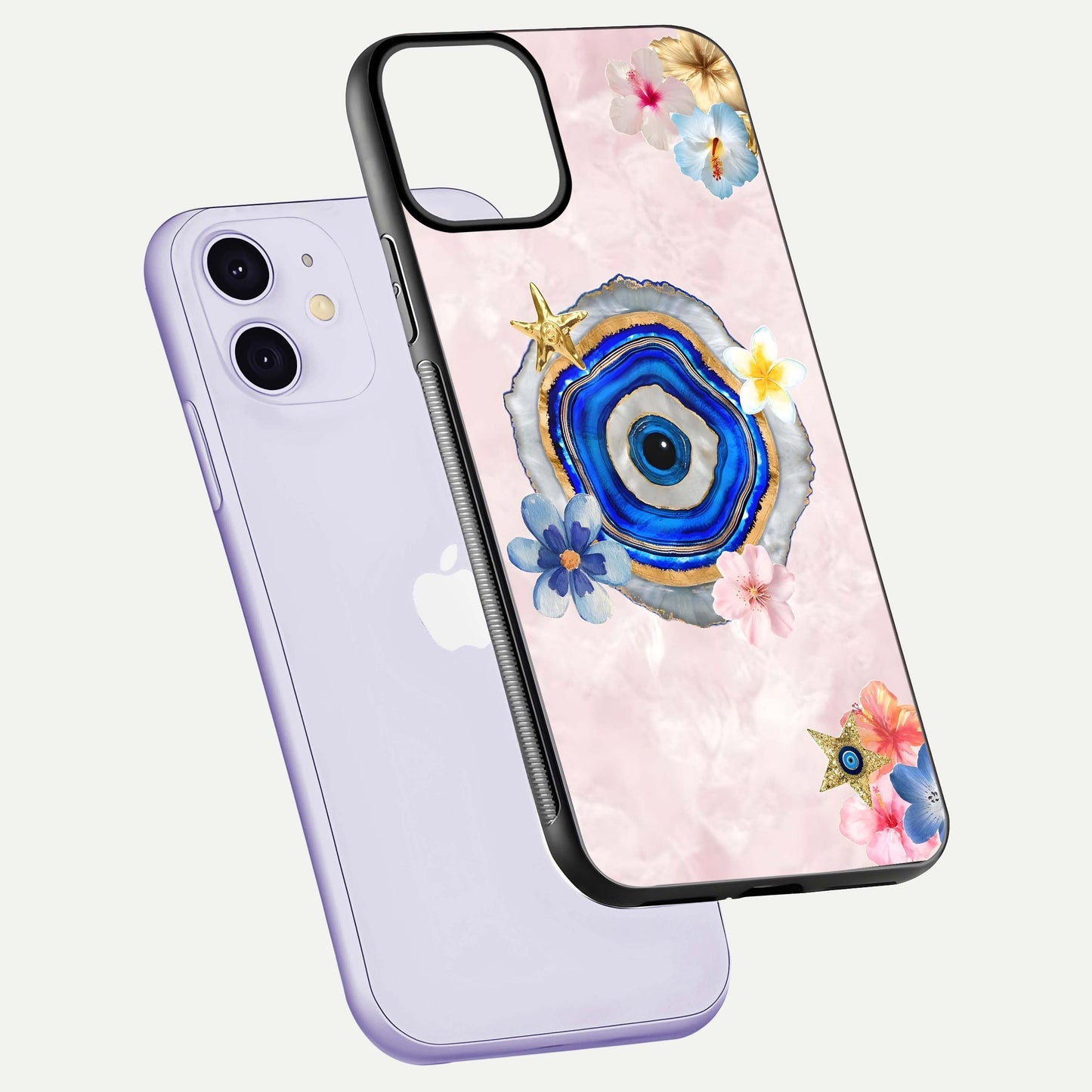 Divine Aura Bloom Glass Case for iPhone 11 floating mockup showing gloss texture and elegant design
