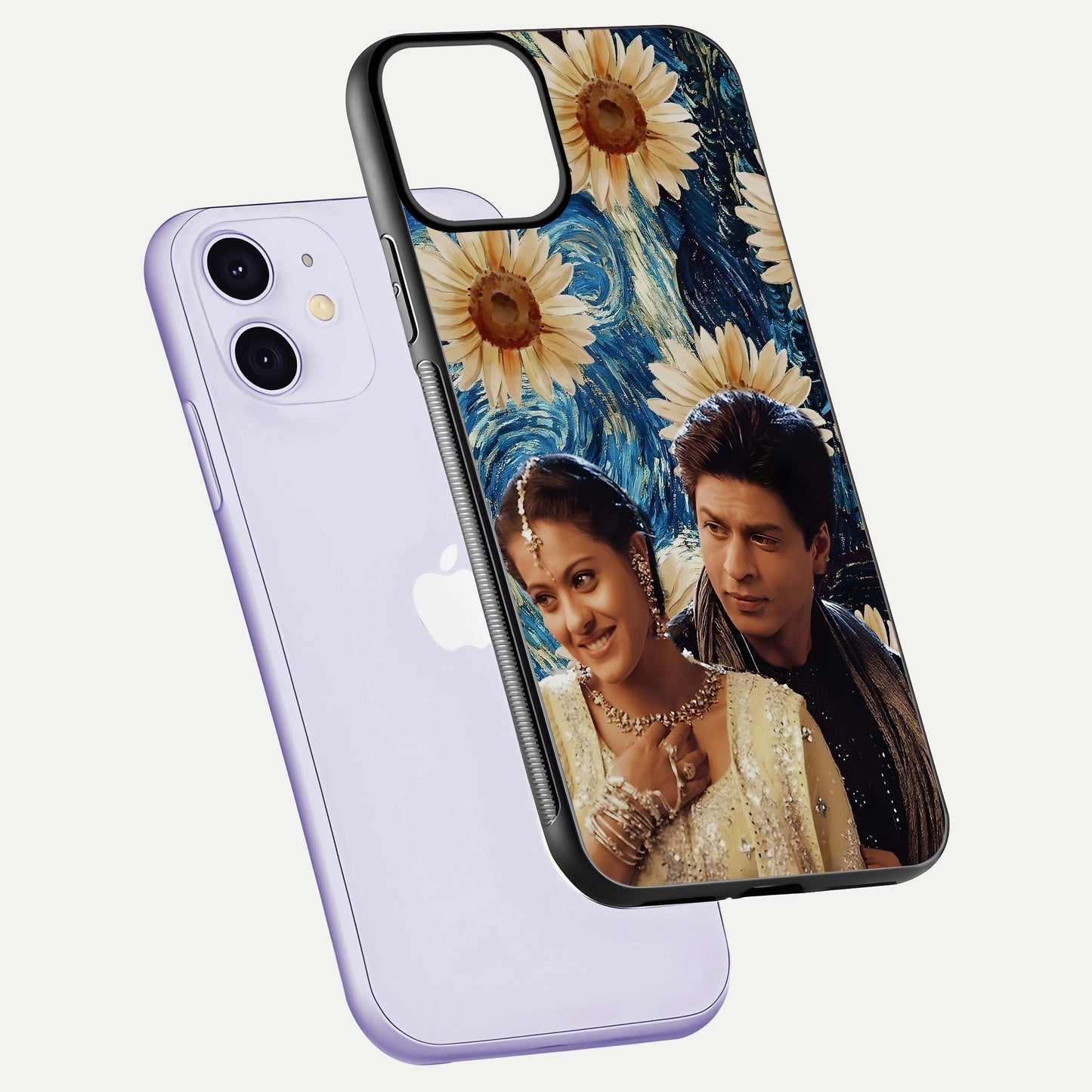 Eternal Love Story Glass Case for iPhone 11 floating mockup showing glossy shine and romantic tone