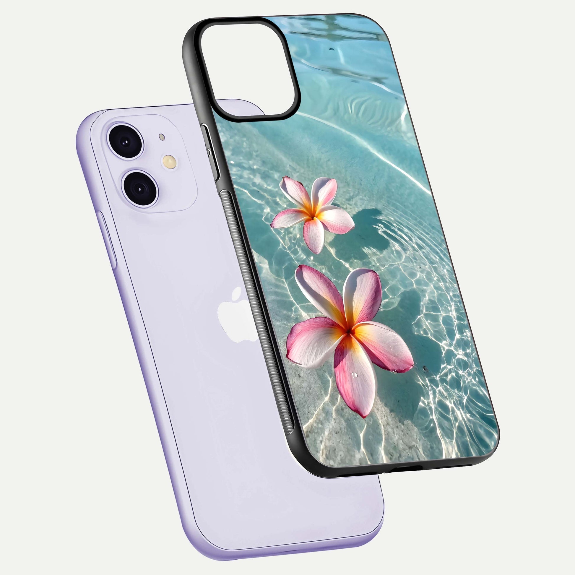 Floating Bloom Bliss Glass Case for iPhone 11 floating mockup showing HD gloss shine and floral texture