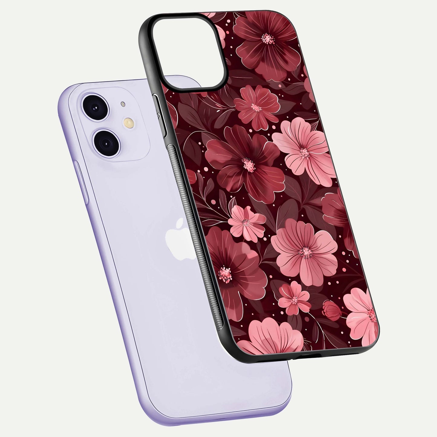 Flower Blush Bloom Glass Case for iPhone 11 floating mockup showing shine polish and elegant look