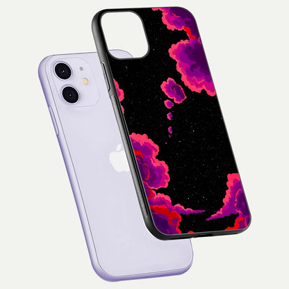 Galaxy Dream Frame Glass Case for iPhone 11 floating dual-view mockup showing vibrant gloss and space-themed tones