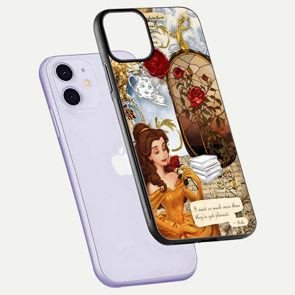 Golden Dream Belle Glass Case for iPhone 11 floating dual-view mockup highlighting gloss texture and elegant shimmer
