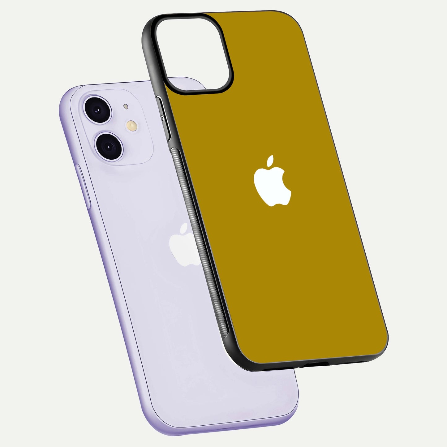 Golden Luxe Aura Glass Case for iPhone 11 floating dual-view mockup showing glossy texture and elegant gold gradient