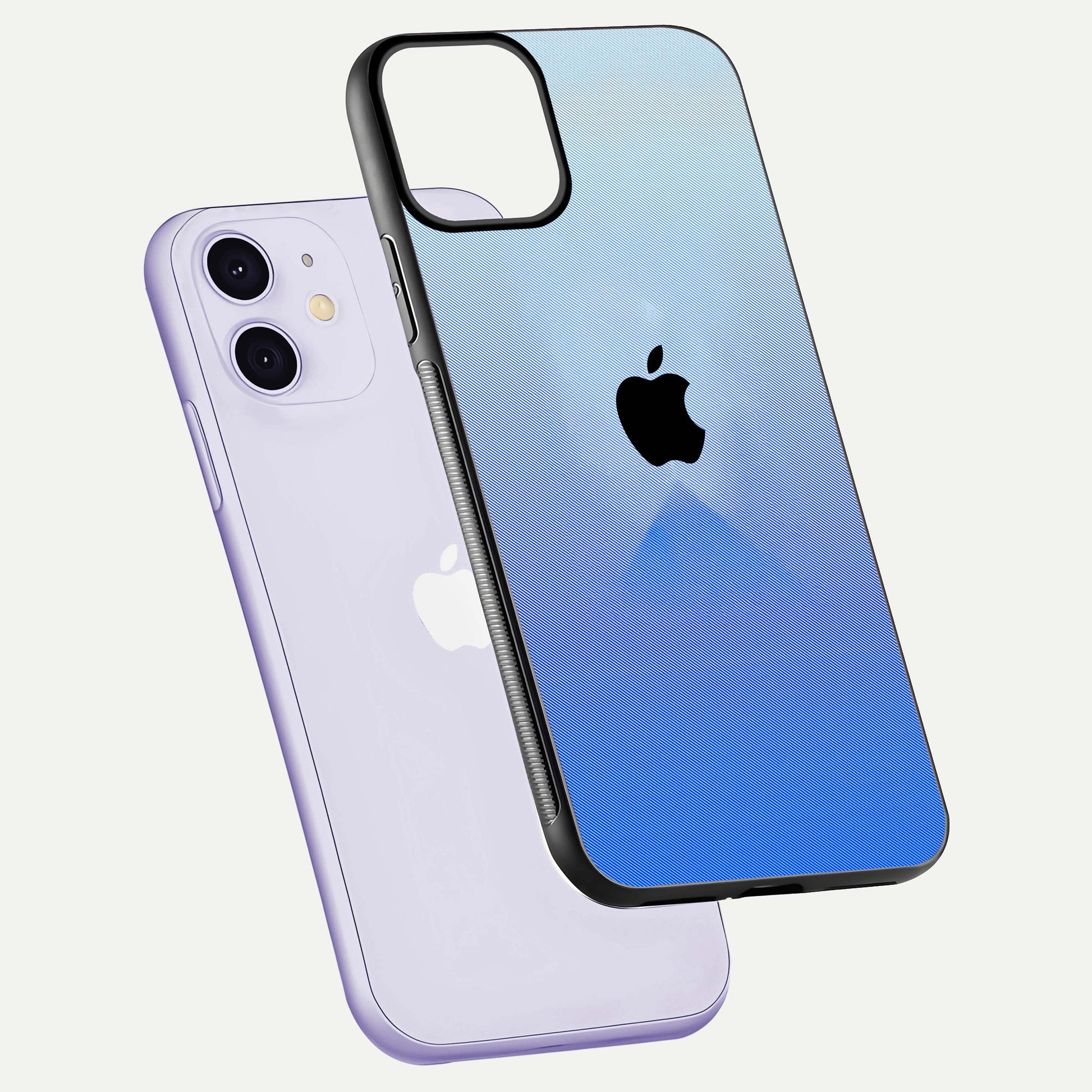 Gradient Apple Vibe Glass Case for iPhone 11 floating dual-view mockup showing gloss polish and gradient blend