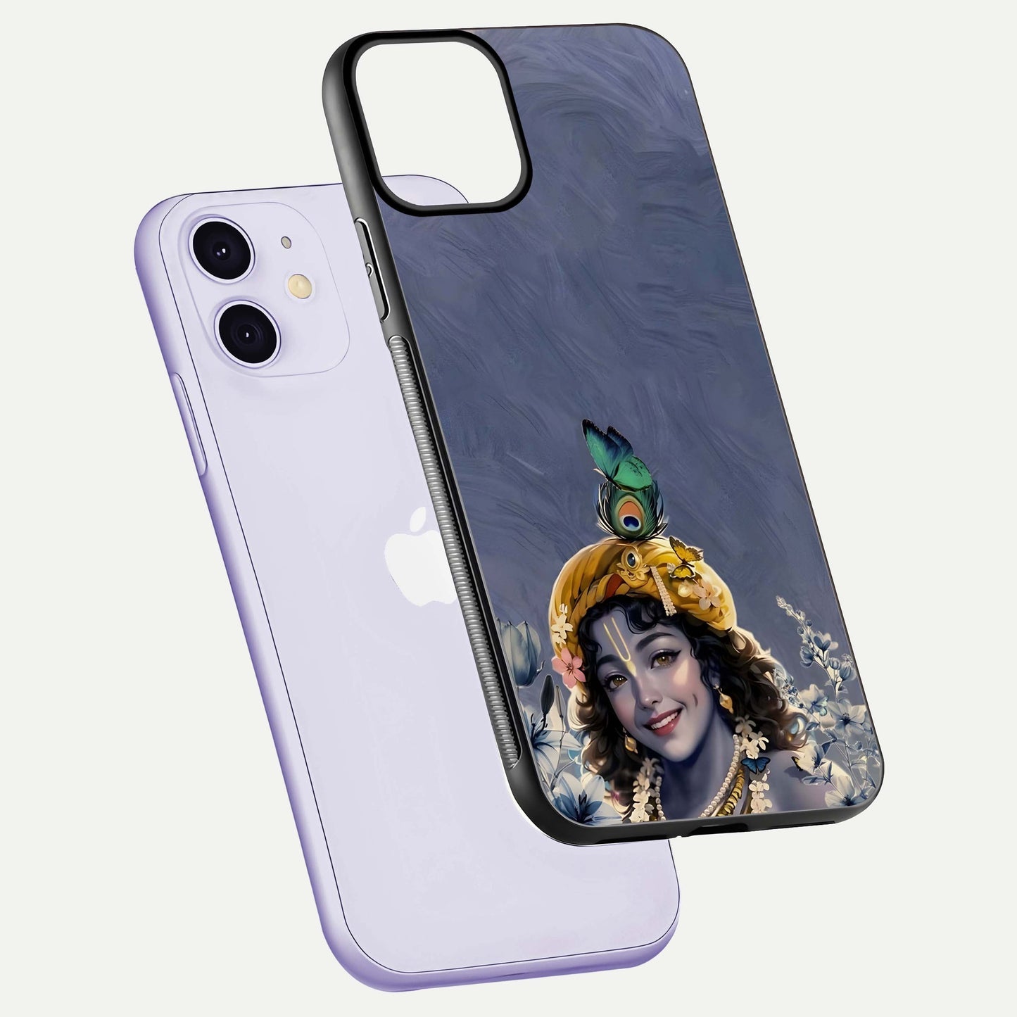 Lord Krishna Glass Case for iPhone 11 floating dual-view showing glossy shine and divine artistic pattern