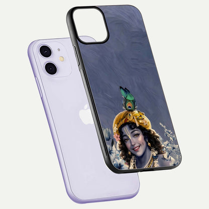 Lord Krishna Glass Case for iPhone 11 floating dual-view showing glossy shine and divine artistic pattern