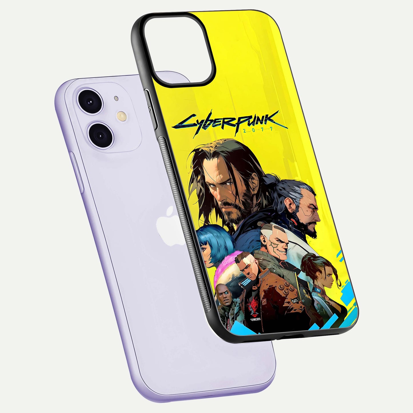 Neon Rebel Genesis Glass Case for iPhone 11 floating dual-view mockup showing electric glow and depth