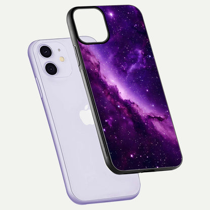 Purple Shade Sky Glass Case for iPhone 11 floating dual-view mockup displaying gloss and sky theme