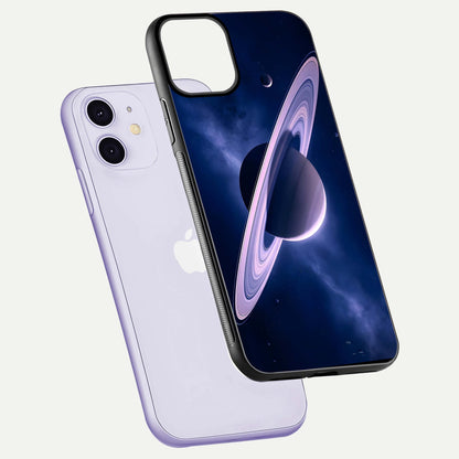 Saturn Ring Mystique Glass Case for iPhone 11 floating dual-view mockup showing gloss finish and star detail