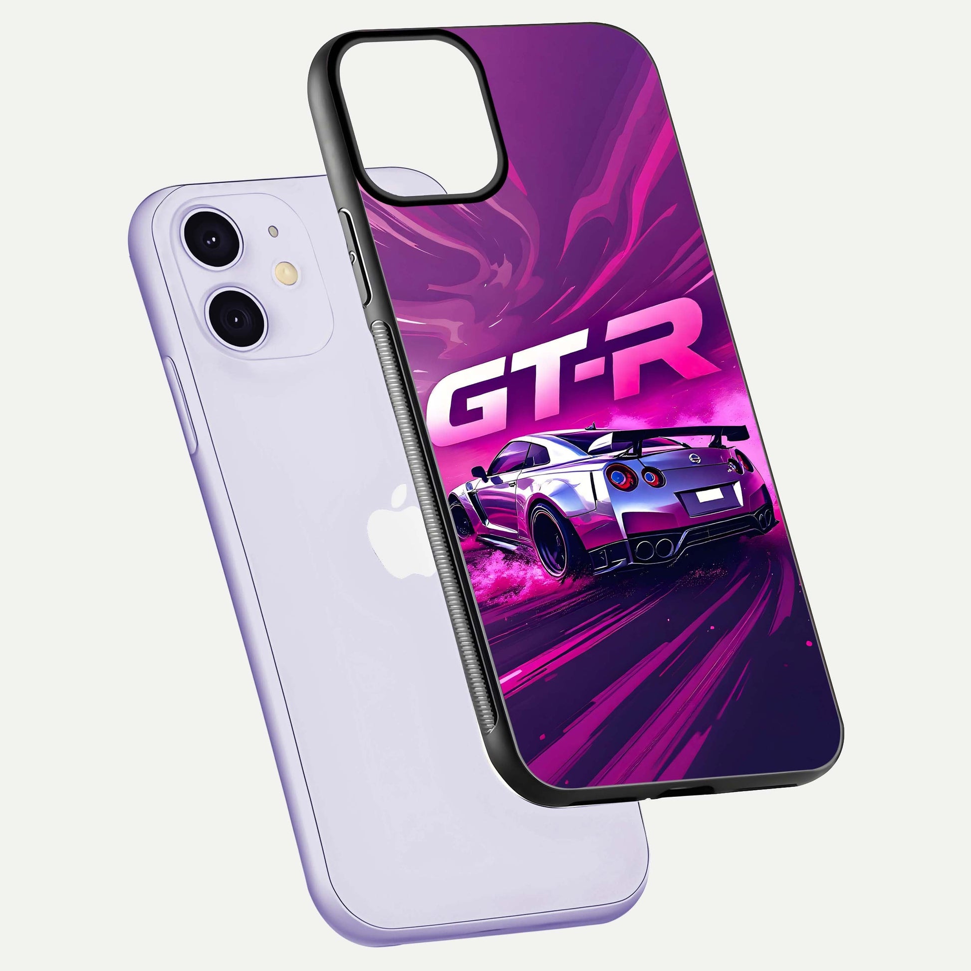Speed Drift Legend Glass Case for iPhone 11 floating dual-view mockup displaying gloss shine and motion effect