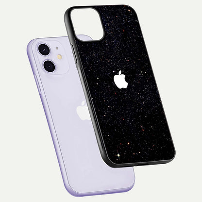 Starry Apple Galaxy Glass Case for iPhone 11 floating dual-view mockup displaying reflection and shine