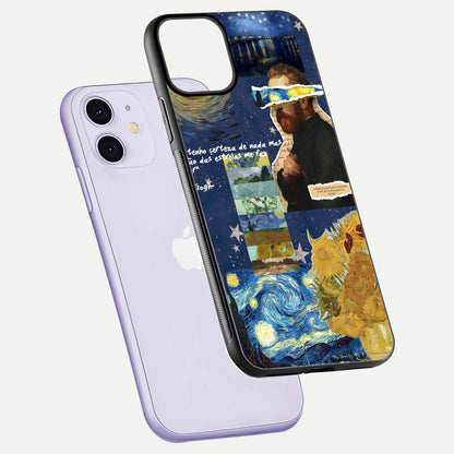 Starry Dream Vision Glass Case for iPhone 11 floating dual-view mockup displaying gloss surface and clarity