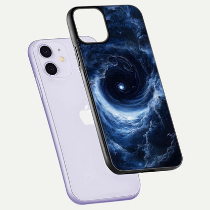 Stunning Galaxy Glass Case for iPhone 11 floating dual-view mockup displaying gloss shine and vivid print depth