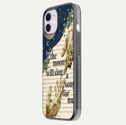 Aesthetic Divine Glass Case for iPhone 16 Pro side-angle image showing divine abstract design, camera module, and glossy finish reflection