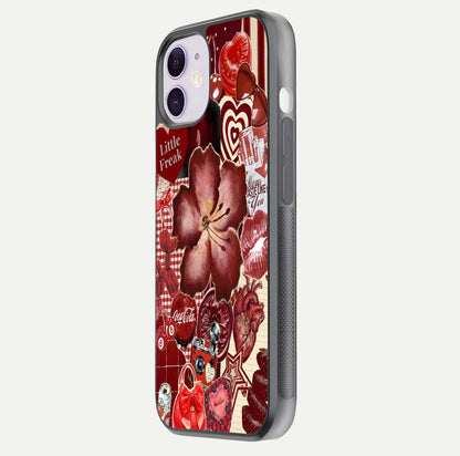 Aesthetic Little Freak Glass Case for iPhone 16 Pro side-angle image showing colorful design, camera module, and glossy finish reflection