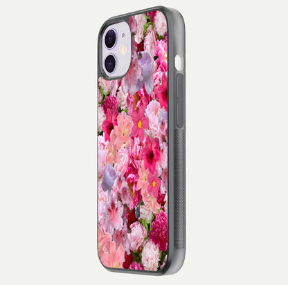 Bloom Crush Fantasy Glass Case for iPhone 11 side-angle shot with fantasy bloom art and gloss surface
