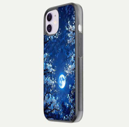 Blossom Moonlight Sky Glass Case for iPhone 11 side-angle view emphasizing moonlight tones and protective edge