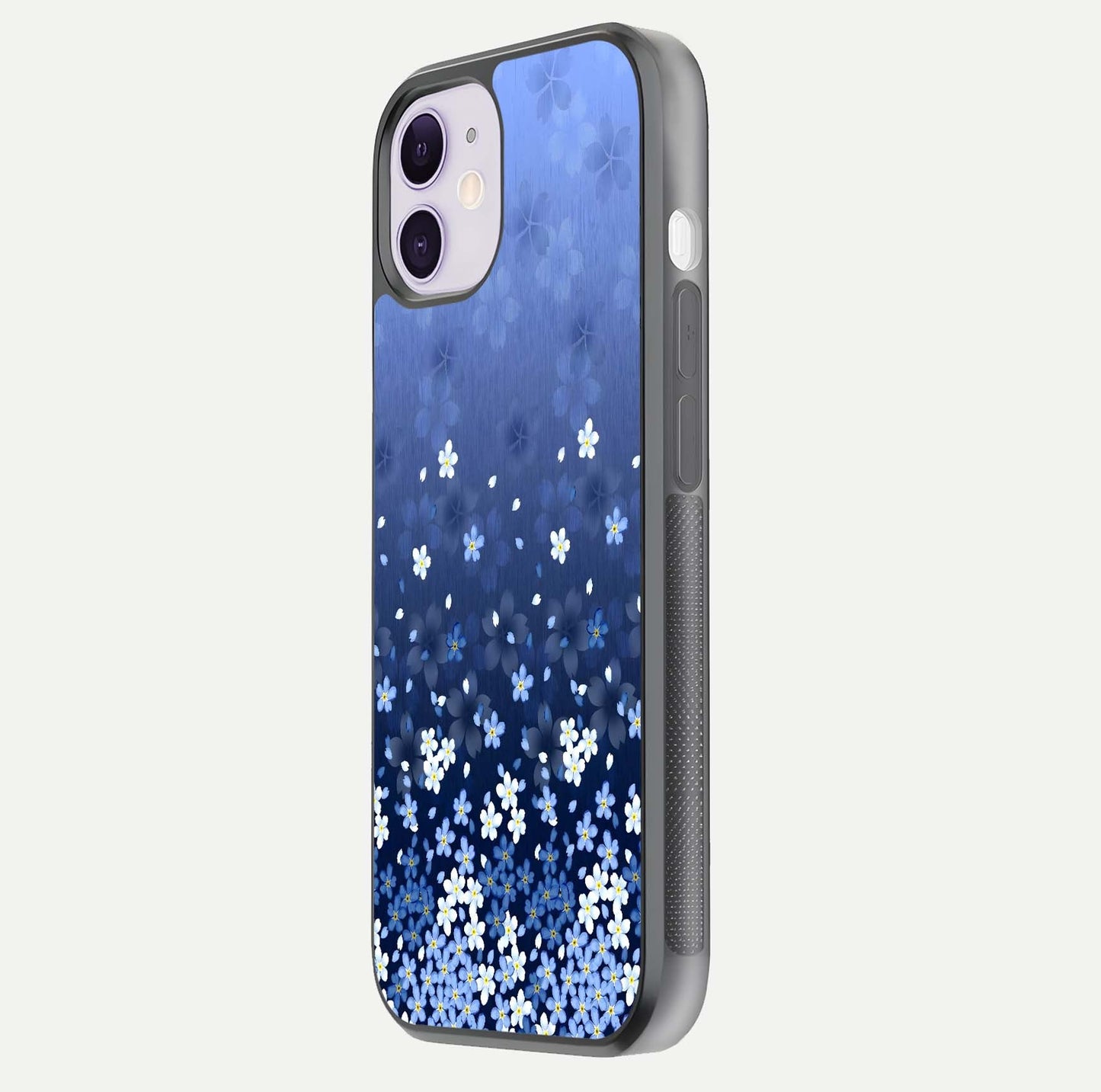 Blue Starry Glass Case for iPhone 11 side-angle photo showing light reflection and detailed star pattern