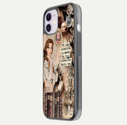 Bookish Dream World Glass Case for iPhone 11 side-angle image showing detail depth and smooth corner polish