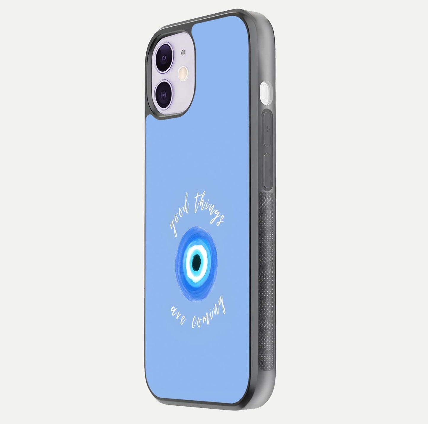 Bright Future Ahead Glass Case for iPhone 11 side-angle image displaying edge smoothness and reflective surface