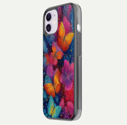 Butterfly Dream Mist Glass Case for iPhone 11 side-angle image showing soft gradient and reflective glow