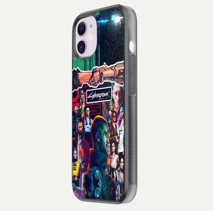 CYBERPUNK Legacy Glass Case for iPhone 11 side-angle photo showing edge glow and reflective surface