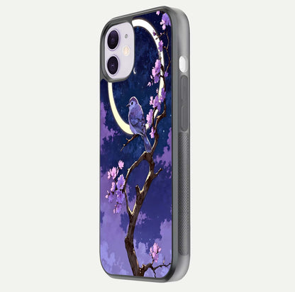 Celestial Bird Blossom Glass Case for iPhone 11 side-angle image showing detailed wings and glossy polish