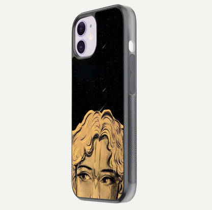 Celestial God’s Plan Glass Case for iPhone 11 side-angle image showing gloss, camera frame, and cosmic tones