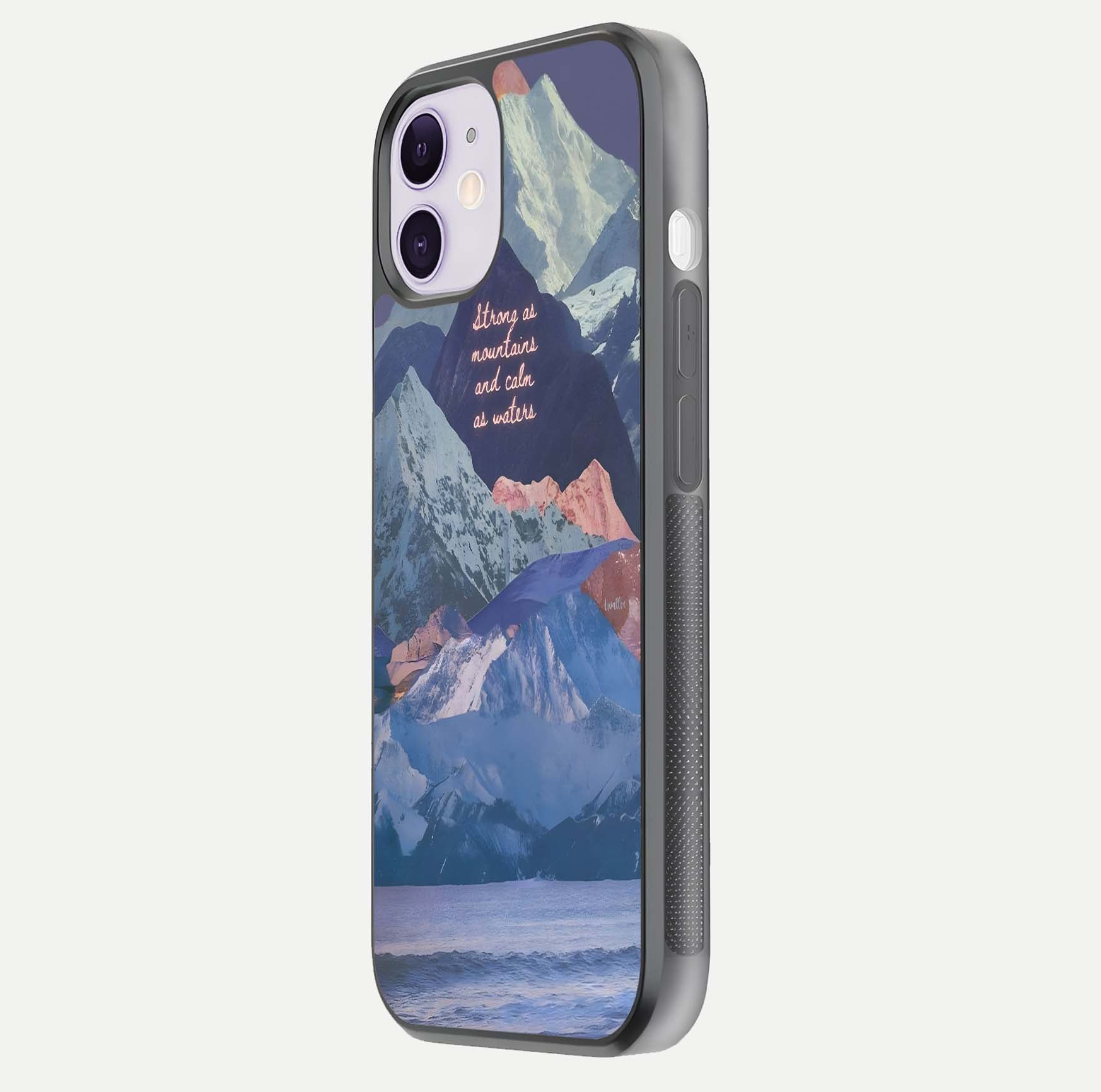 Celestial Mountain Calm Glass Case for iPhone 11 side-angle image capturing mountain detail and shine gradient