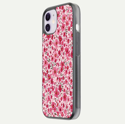 Cherry Blossom Charm Glass Case for iPhone 11 side-angle image showing reflection gloss and soft texture