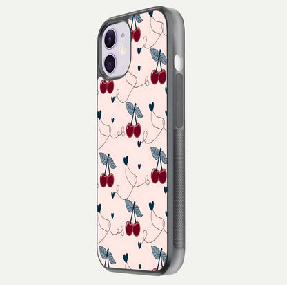 Cherry Heart Line Glass Case for iPhone 11 side-angle view capturing smooth curves and shine effect