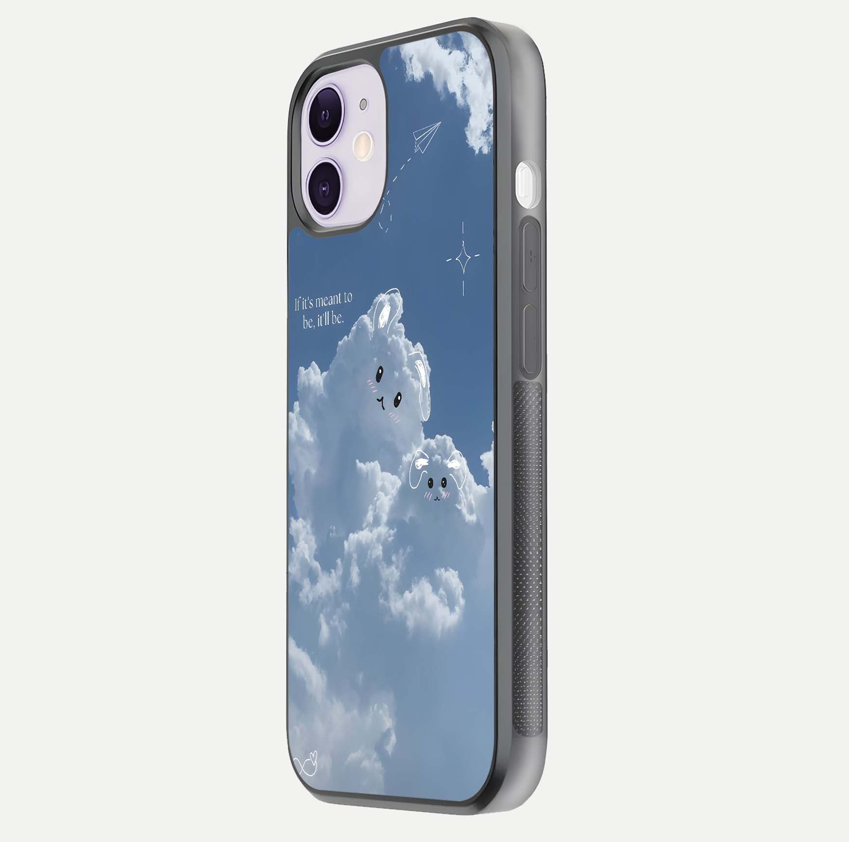 Cloud Bunny Dreams Glass Case for iPhone 11 side-angle image capturing gloss texture and edge glow