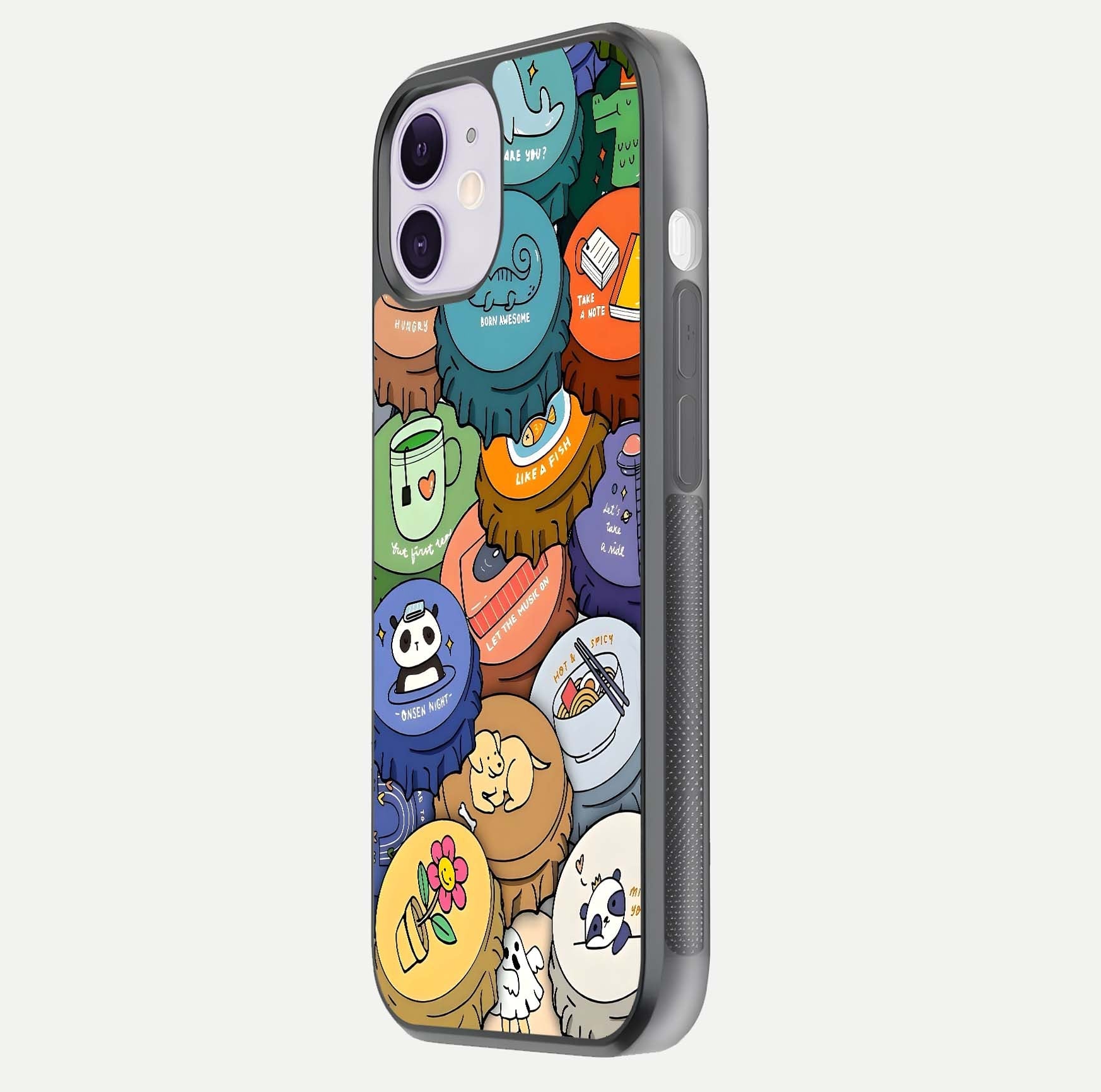 Coins Patterns Glass Case for iPhone 11 side-angle photo capturing shine finish and curve glow