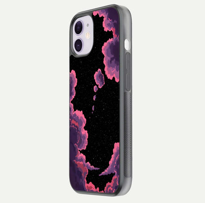 Cosmic Cloud Journey Glass Case for iPhone 11 side-angle photo showing glass reflection and smooth tone
