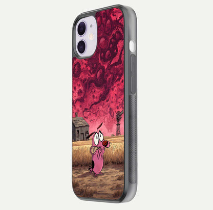 Courage Under Sky Glass Case for iPhone 11 side-angle photo showing gloss tone and curve highlight
