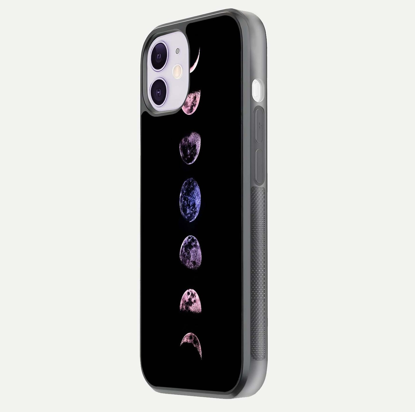 Crimson All Planets Glass Case for iPhone 11 side-angle photo capturing edge glow and glass reflection