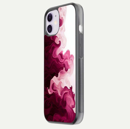 Crimson Wave Flow Glass Case for iPhone 11 side-angle photo showing reflection glow and HD finish