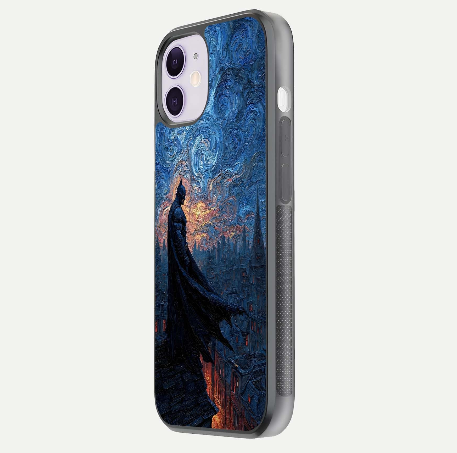 Dark Knight Dusk Glass Case for iPhone 11 side-angle image capturing reflection shine and bold contrast