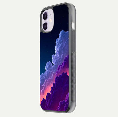 Dreamy Cloud Skies Glass Case for iPhone 11 side-angle image showing reflection clarity and polish
