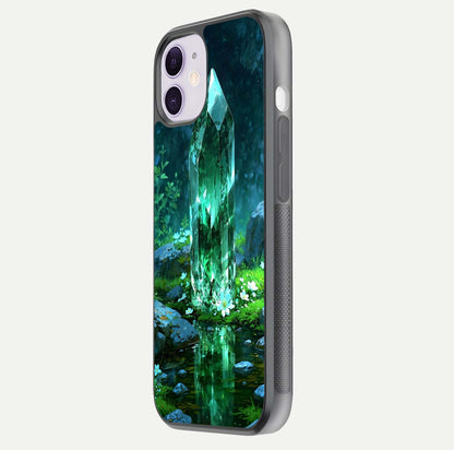 Emerald Light Crystal Glass Case for iPhone 11 side-angle image showing gloss reflection and curved border