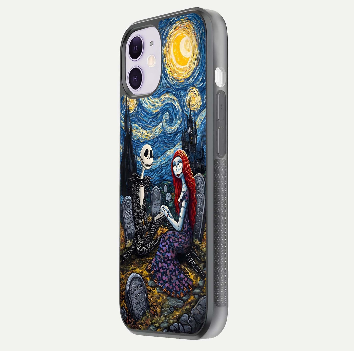 Eternal Night Love Glass Case for iPhone 11 side-angle photo showing edge shine and soft reflection