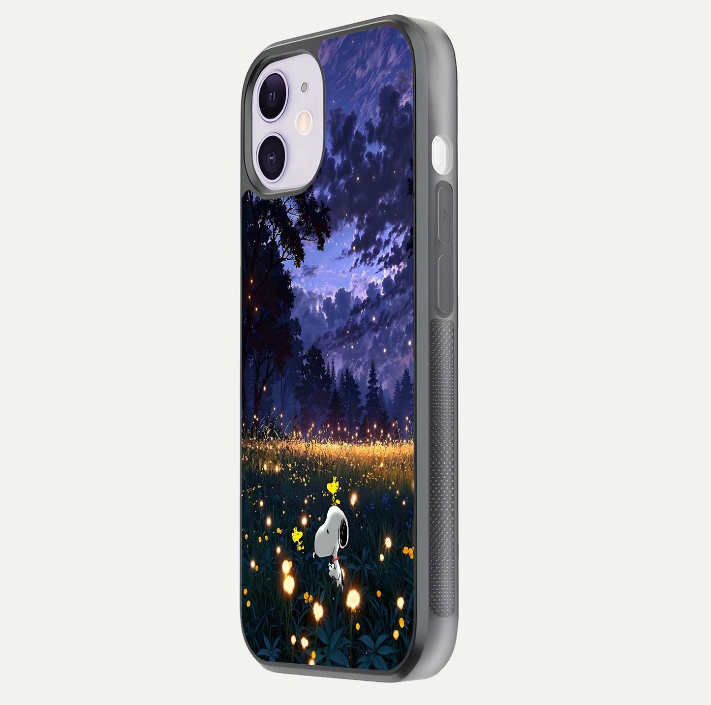 Firefly Meadow Magic Glass Case for iPhone 11 side-angle image capturing glow reflection and fine texture