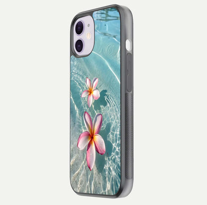 Floating Bloom Bliss Glass Case for iPhone 11 side-angle photo showing smooth reflection and elegant curve