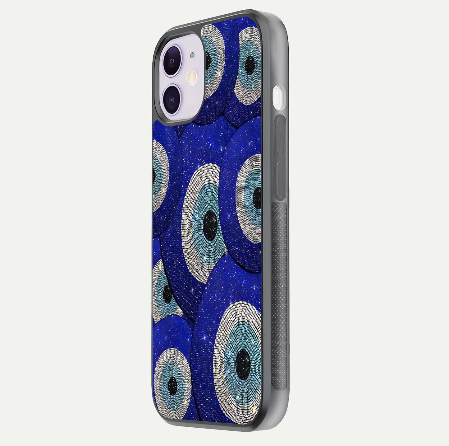 Galaxy Eye Flow Glass Case for iPhone 11 side-angle image showing reflection detail and premium shine