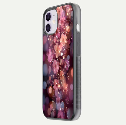 Glowing Petal Bliss Glass Case for iPhone 11 side-angle image showing light reflection and soft floral texture