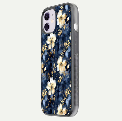 Golden Midnight Bloom Glass Case for iPhone 11 side-angle image showing shine depth and elegant edge design